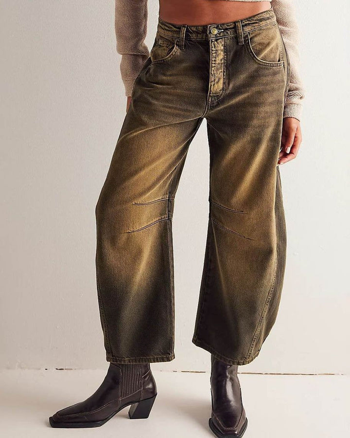 Variant image for Mid Rise Damen-Weitbeinjeans mit 4-Taschen-Design, lässige Knöchellänge Baggy Fit - Jeans Damen-21