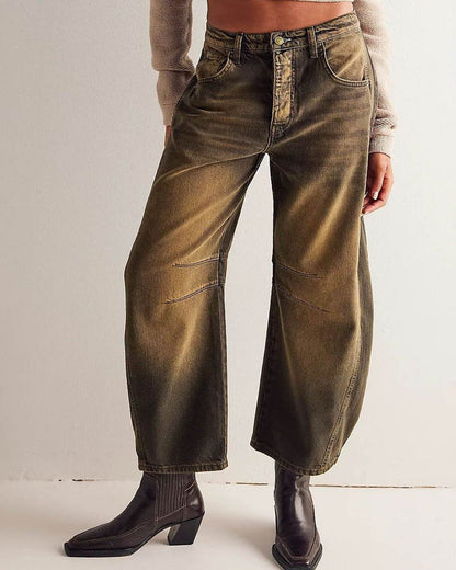 Variant image for Mid Rise Damen-Weitbeinjeans mit 4-Taschen-Design, lässige Knöchellänge Baggy Fit - Jeans Damen-24