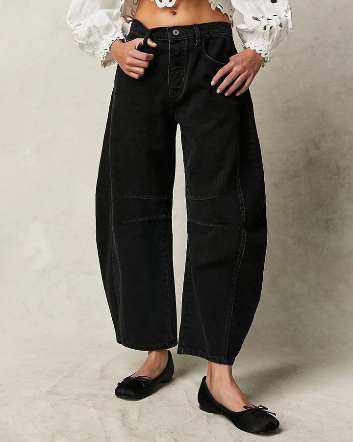 Mid Rise Damen-Weitbeinjeans mit 4-Taschen-Design, lässige Knöchellänge Baggy Fit - Jeans Damen-1