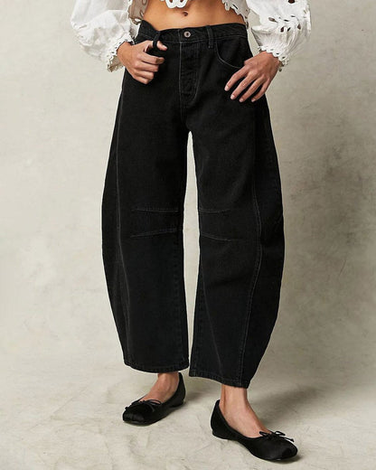 Mid Rise Damen-Weitbeinjeans mit 4-Taschen-Design, lässige Knöchellänge Baggy Fit - Jeans Damen-1