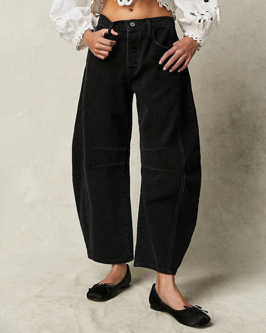 Mid Rise Damen-Weitbeinjeans mit 4-Taschen-Design, lässige Knöchellänge Baggy Fit - Jeans Damen-1