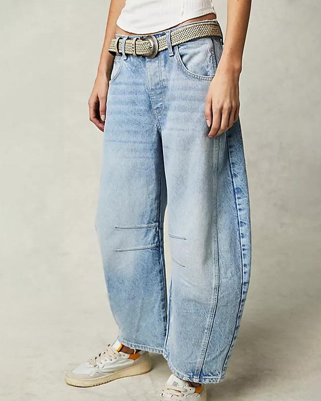 Variant image for Mid Rise Damen-Weitbeinjeans mit 4-Taschen-Design, lässige Knöchellänge Baggy Fit - Jeans Damen-11