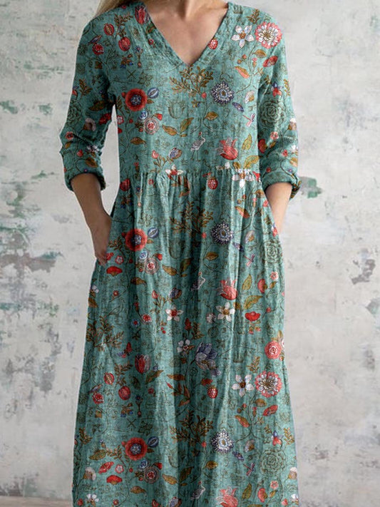 V-Ausschnitt Blumenkleid für Damen - Leichtes Festliches Kleid für Hochzeitsgast mit Schmeichelhafter Silhouette und Blumenmuster