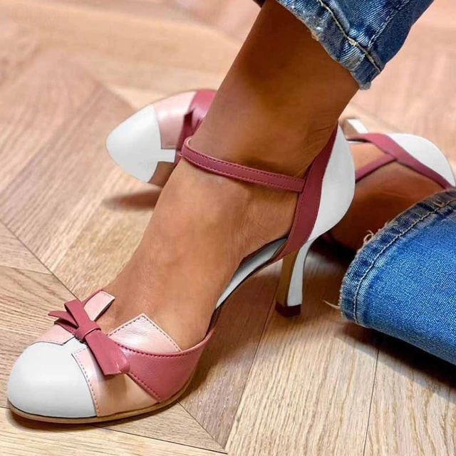 Women’s Ankle Strap Heels Stylish Mid-Heel Design with Bow