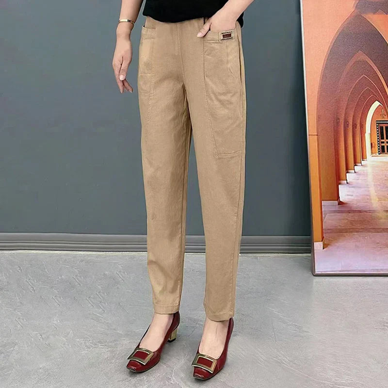 Bequeme Baumwollhosen Für Frauen Mit Elastischem Bund Und Entspannter Passform-6