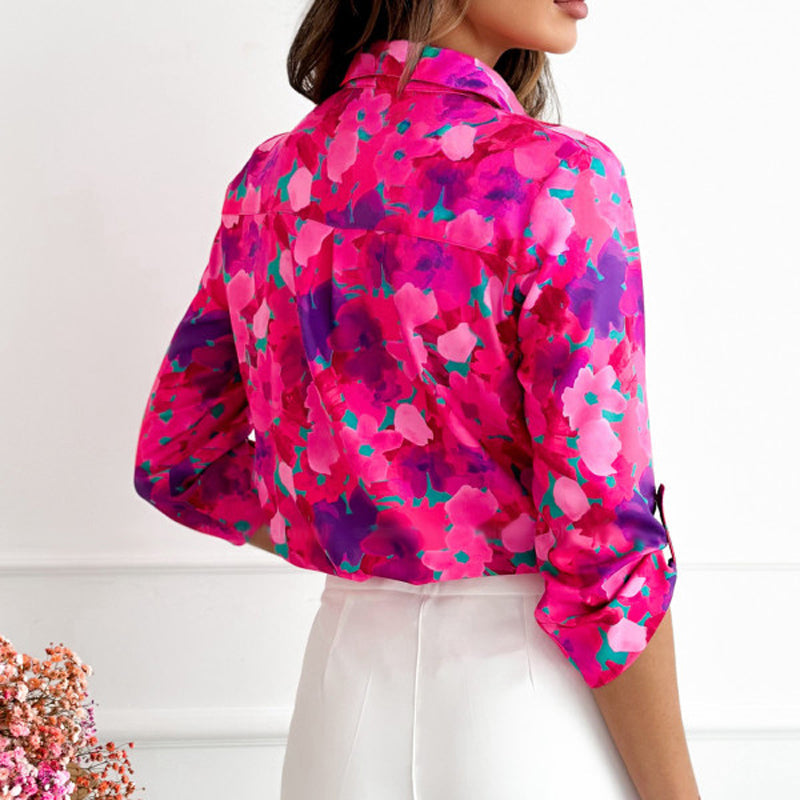 Blumenbluse Mit Spitzenkragen Und Dreiviertelärmeln Für Frauen – Bequeme Baumwoll-Polyester-Mischung-4