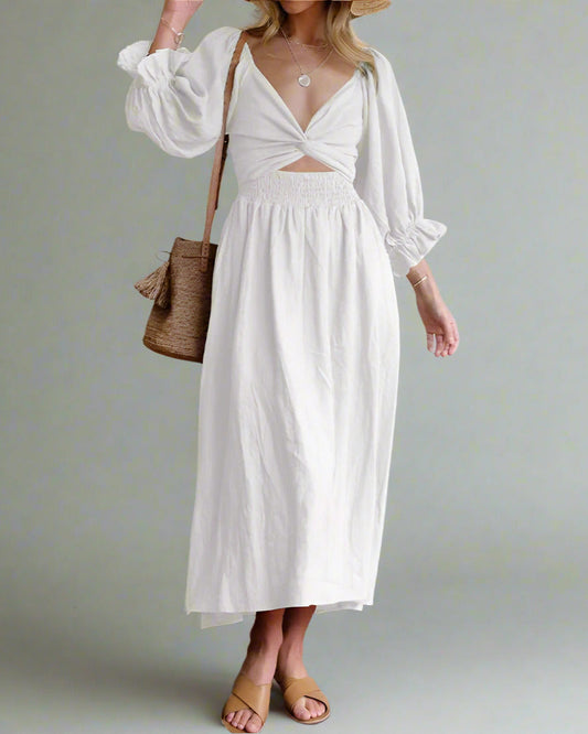 Luftiges Sommerkleid Damen, Atmungsaktiv, Vielseitig, Ideal Für Tag- und Nachtmode, 100% Baumwolle, Sommerkleider Lang