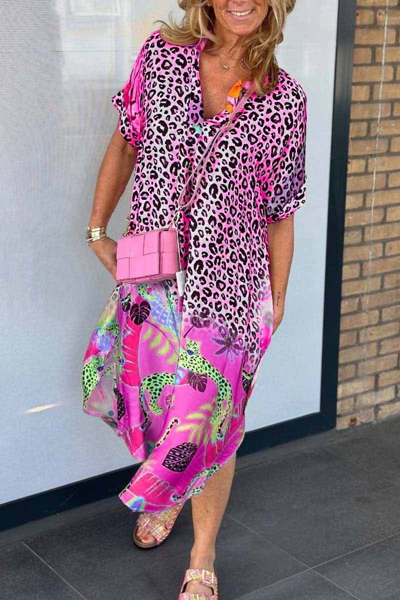 Variant image for Plus Size Damenkleid Kurzarm Leopardenmuster Für Lässige Und Semi-Formale Anlässe-25