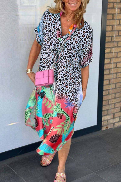 Plus Size Damenkleid Kurzarm Leopardenmuster Für Lässige Und Semi-Formale Anlässe