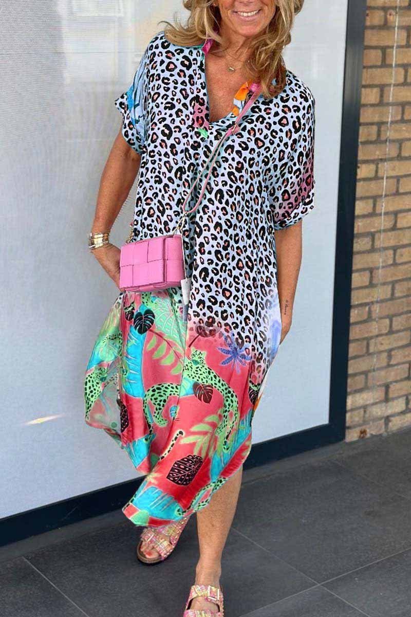 Variant image for Plus Size Damenkleid Kurzarm Leopardenmuster Für Lässige Und Semi-Formale Anlässe-9