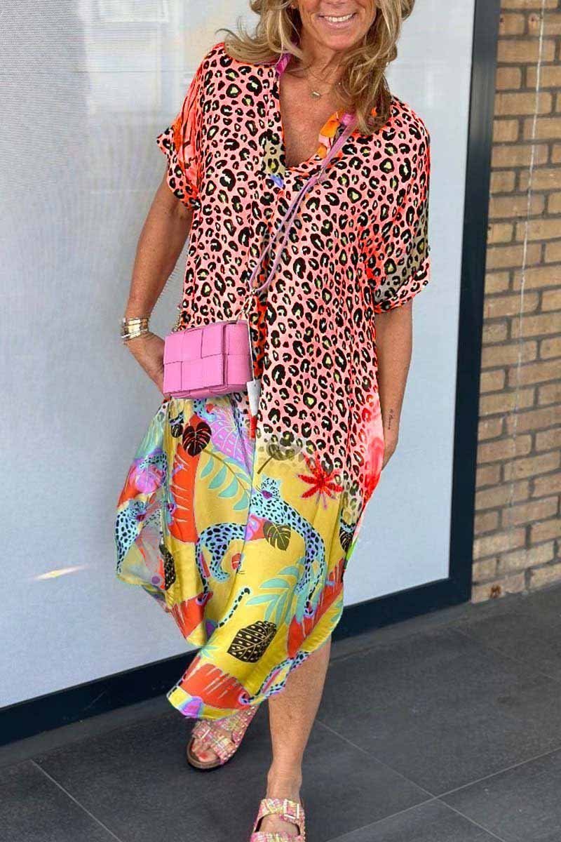 Variant image for Plus Size Damenkleid Kurzarm Leopardenmuster Für Lässige Und Semi-Formale Anlässe-33