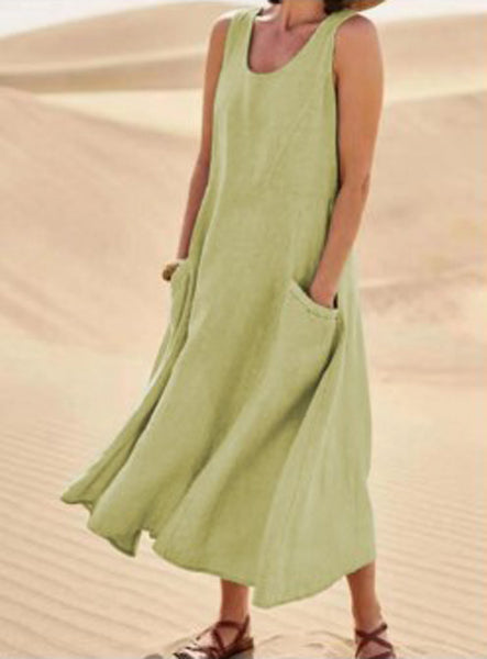 Variant image for Damen Sommerkleid Mit Taschen, Lässiges Kniehohes Baumwollkleid Für Täglichen Komfort Und Stil-21