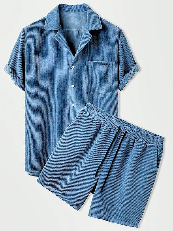 Variant image for Luxus Samt Herren Set Kurzarmhemd Und Passende Shorts Im Eleganten Design-7