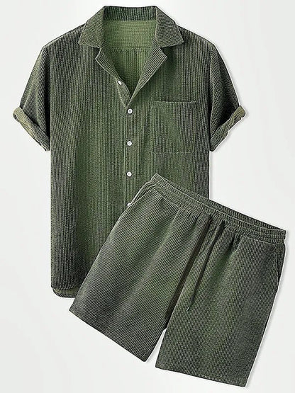 Luxus Samt Herren Set Kurzarmhemd Und Passende Shorts Im Eleganten Design-6