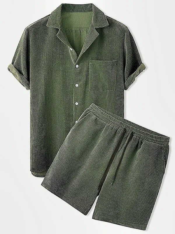 Variant image for Luxus Samt Herren Set Kurzarmhemd Und Passende Shorts Im Eleganten Design-13