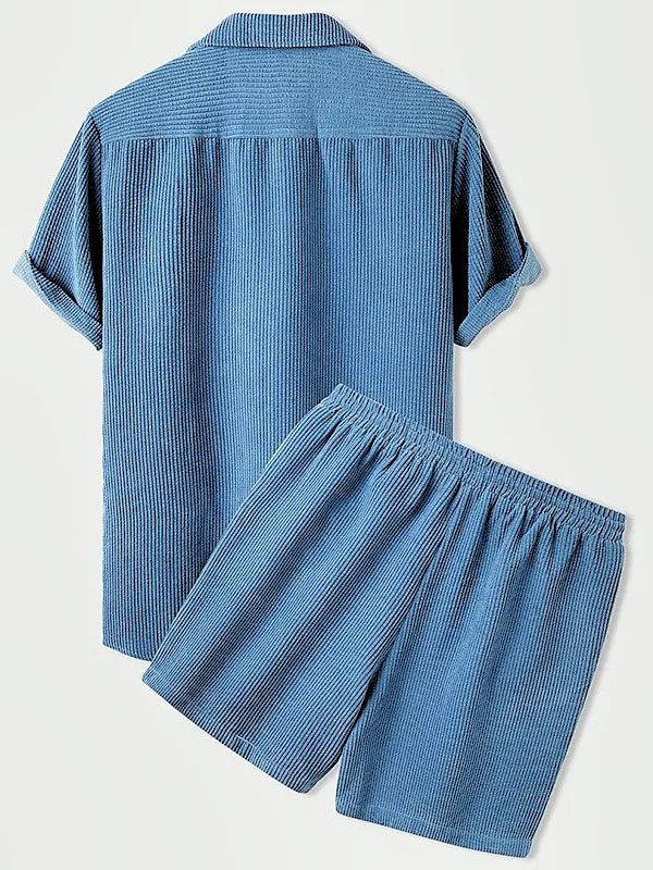 Luxus Samt Herren Set Kurzarmhemd Und Passende Shorts Im Eleganten Design-5