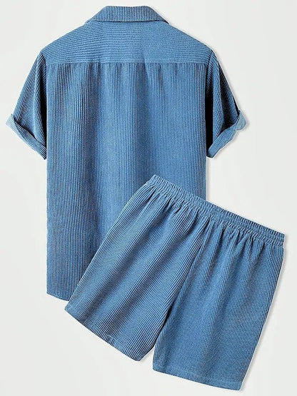 Luxus Samt Herren Set Kurzarmhemd Und Passende Shorts Im Eleganten Design-5