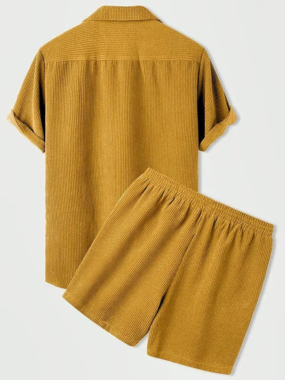 Luxus Samt Herren Set Kurzarmhemd Und Passende Shorts Im Eleganten Design-3