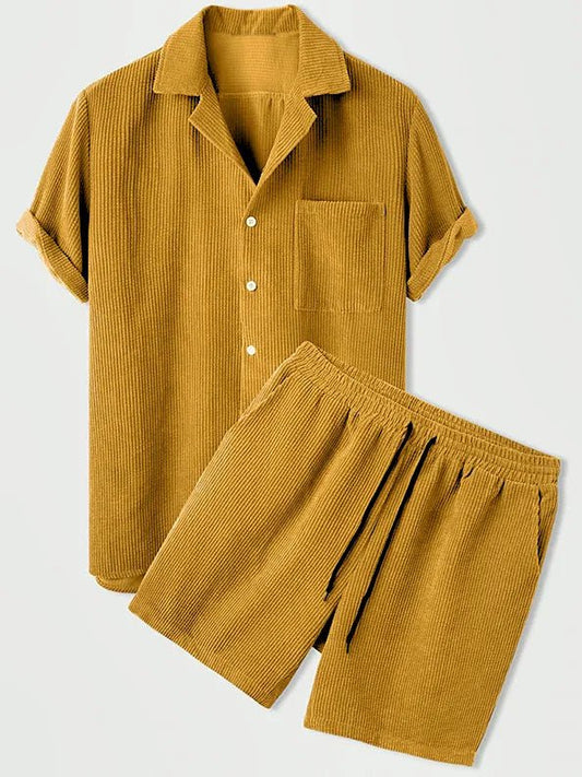 Luxus Samt Herren Set Kurzarmhemd Und Passende Shorts Im Eleganten Design-1