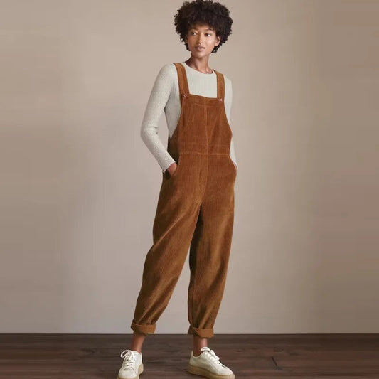 Vintage Damen Overall Jumpsuit, Entspannte Passform in Voller Länge mit Verstellbarem Saum 1