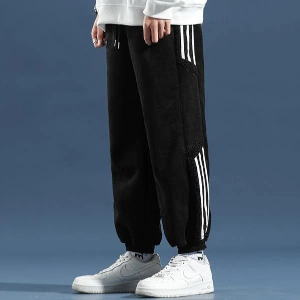 Men’s Casual Joggers Warm Tapered Pants with Athletic Stripe Design