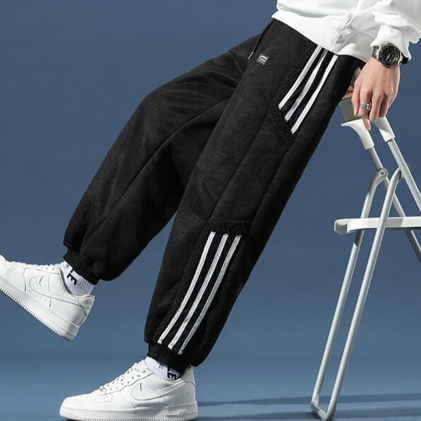 Men’s Casual Joggers Warm Tapered Pants with Athletic Stripe Design