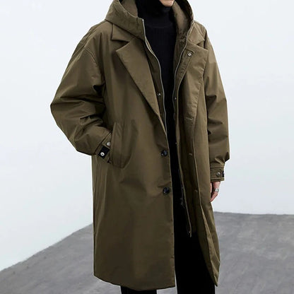 Men’s Long Water-Resistant Trench Coat for Cold Weather