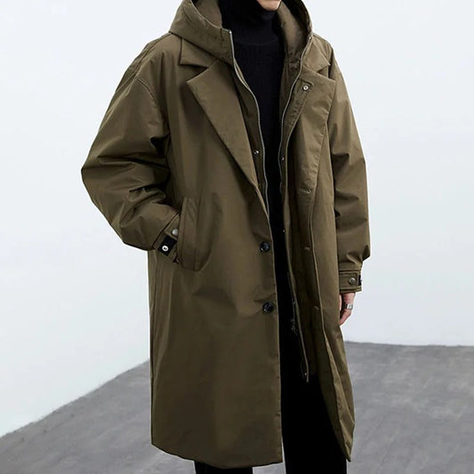 Men’s Long Water-Resistant Trench Coat for Cold Weather