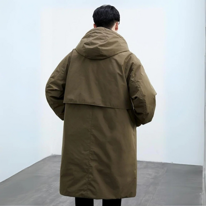 Men’s Long Water-Resistant Trench Coat for Cold Weather