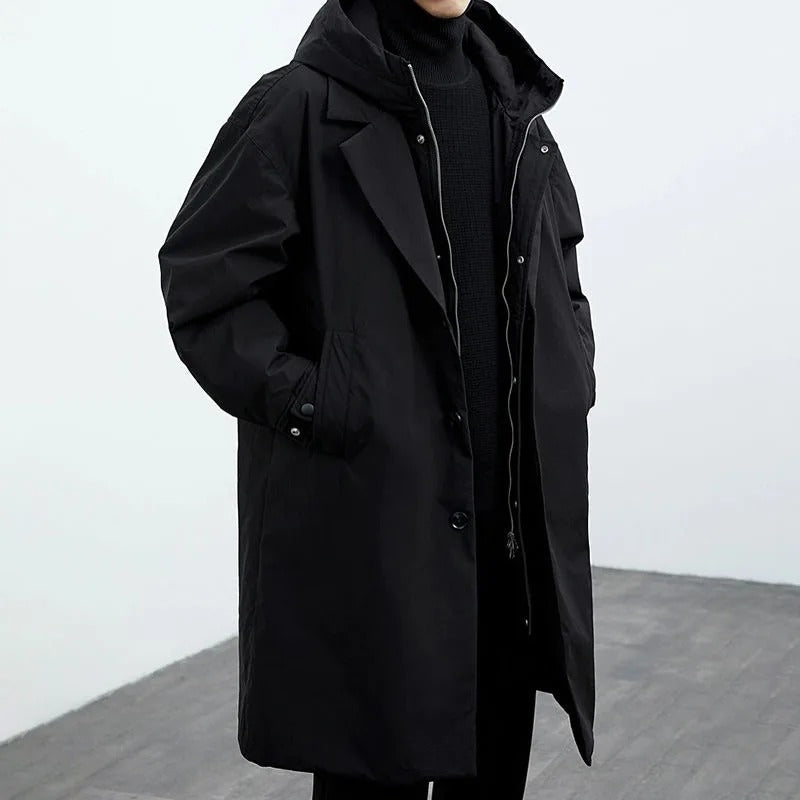 Men’s Long Water-Resistant Trench Coat for Cold Weather