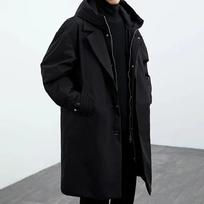 Men’s Long Water-Resistant Trench Coat for Cold Weather