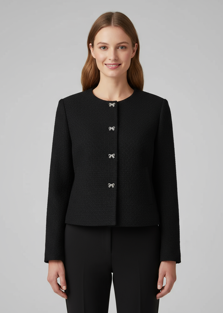 Damen Strickjacke mit Schleifenknöpfen und Rundhalsausschnitt