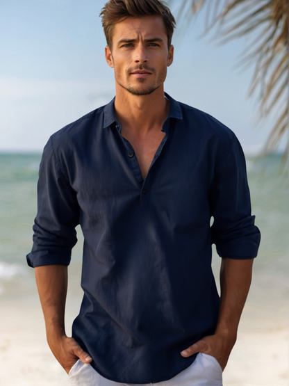 Leinenhemd Herren, Atmungsaktives Entspanntes Fit, Klassisches Design, Ideal für Sommer und Lässige Anlässe