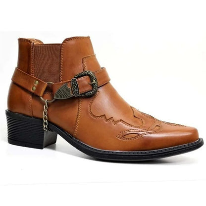 Variant image for Handgefertigte Leder-Cowboystiefel Herren Mit Kettenschnalle, Langlebiger Motorradstil, Komfortable Passform-23