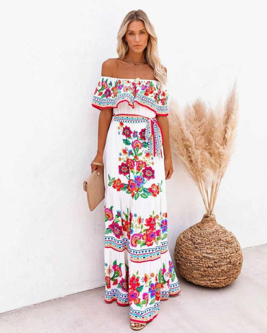 Maxi Boho Strandkleid Damen Mit Einzigartigem Druck, Fließender Silhouette, Leichtem Stoff Für Sommerausflüge Und Festliche Anlässe