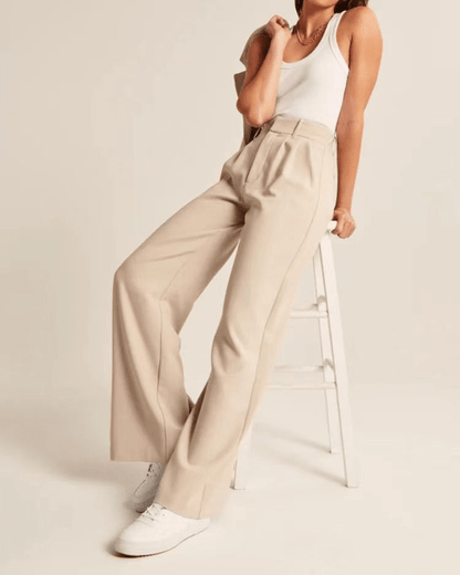 Hoch Taillierte Weitbeinhosen Für Frauen Aus Polyester, Schmeichelhafte Passform, Vielseitig Für Geschäftliche Und Formelle Anlässe-3