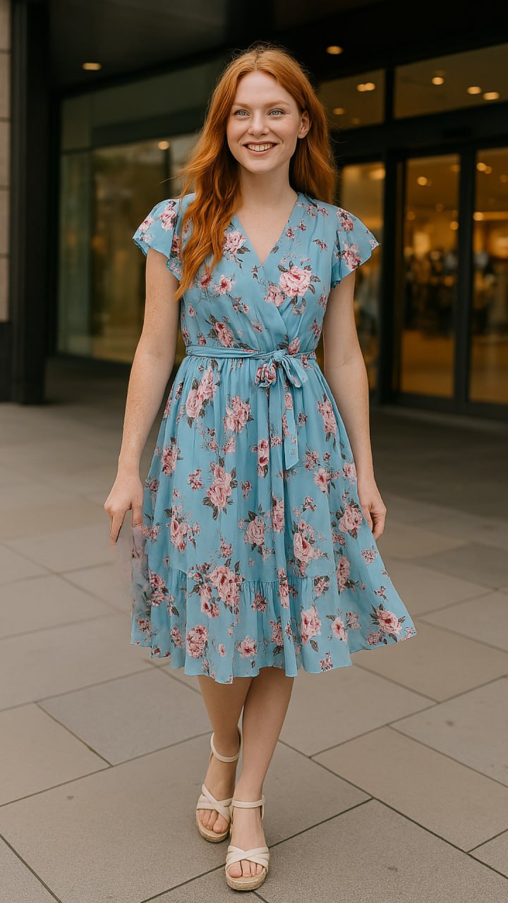 Variant image for Elegantes Blumenwickelkleid für Damen – Leichtes Sommerkleid für Hochzeitsgäste, knielanges festliches Kleid-19