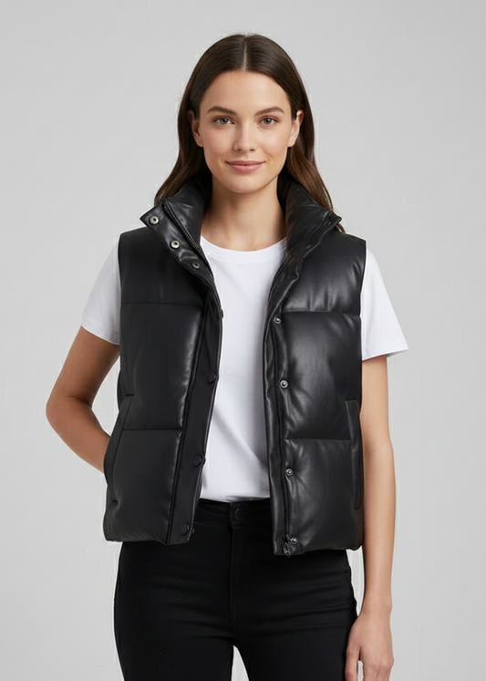 Damen Steppweste mit hohem Kragen und Druckknöpfen