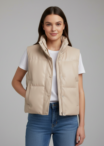 Damen Steppweste mit hohem Kragen und Druckknöpfen