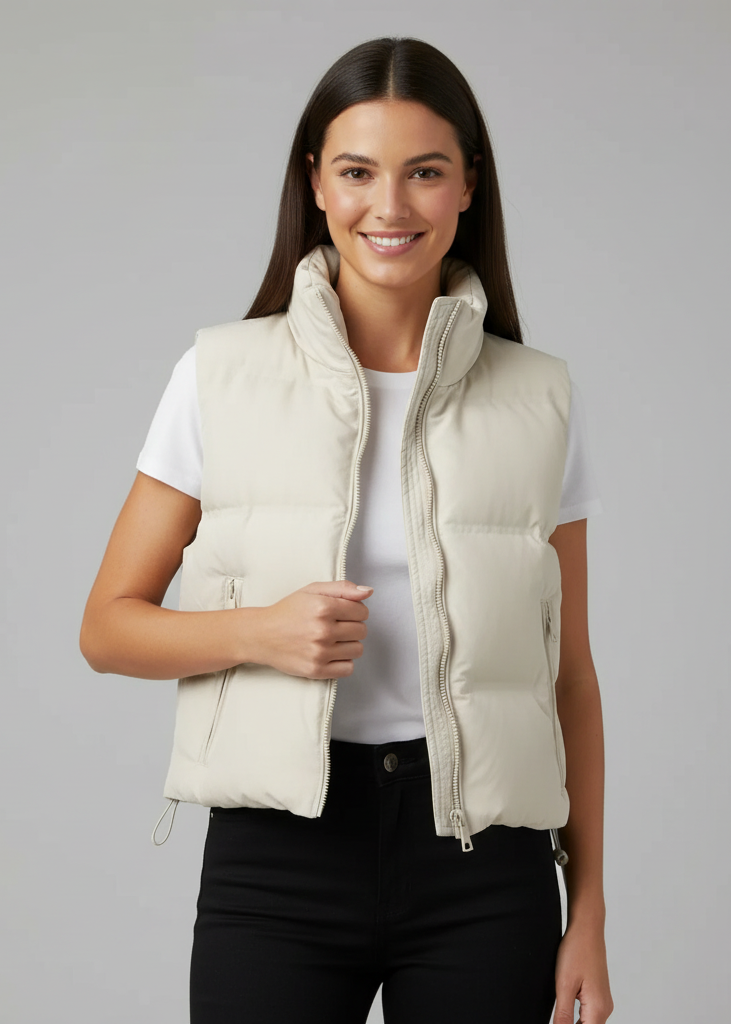 Damen Steppweste mit hohem Kragen und Reißverschluss