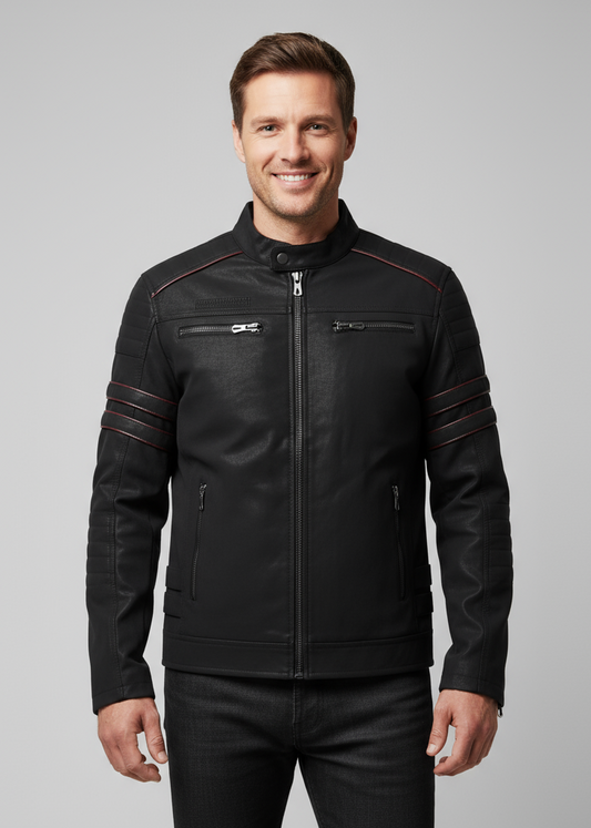 Herren-Bikerjacke mit Reißverschlusstaschen