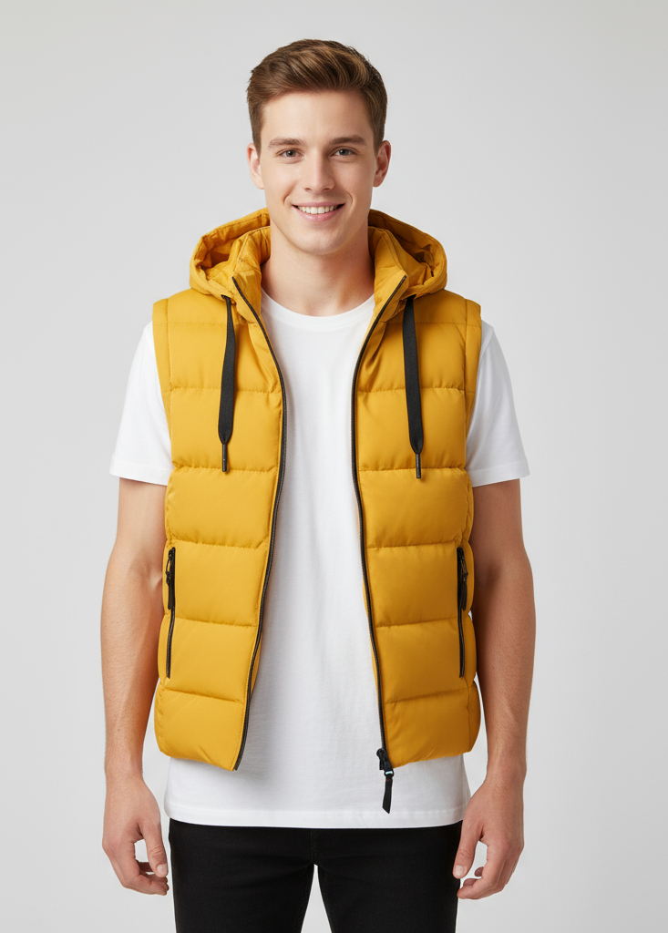 Gesteppte ärmellose Herrenweste mit Kapuze