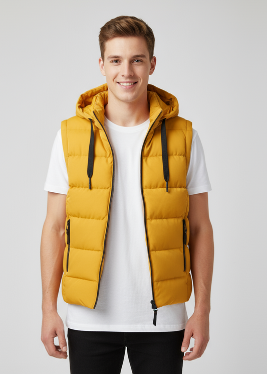 Gesteppte ärmellose Herrenweste mit Kapuze