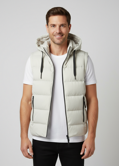 Gesteppte ärmellose Herrenweste mit Kapuze