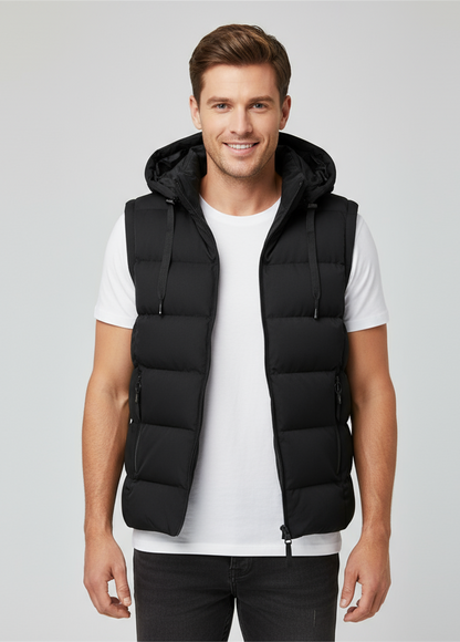 Gesteppte ärmellose Herrenweste mit Kapuze