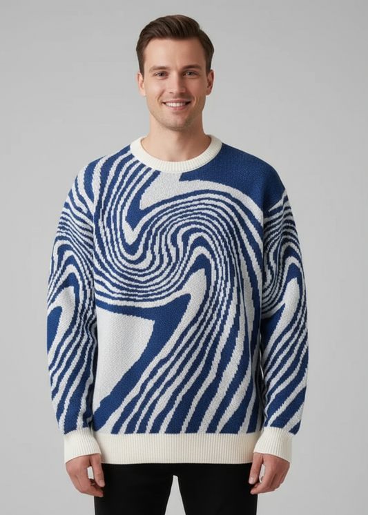 Herren Pullover mit modernem Wellenmuster