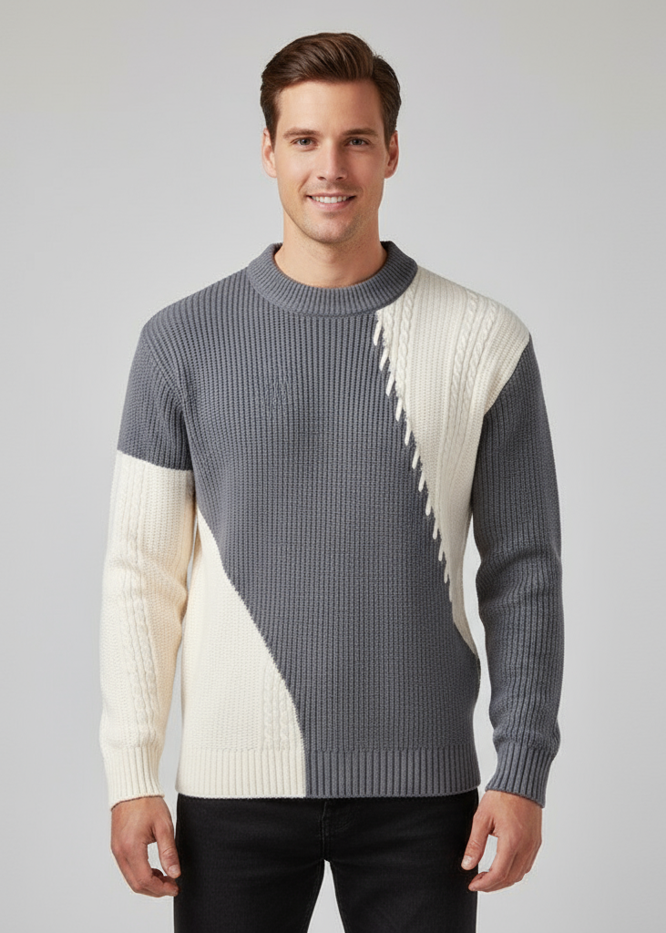 Herren Strickpullover mit zweifarbigem Design