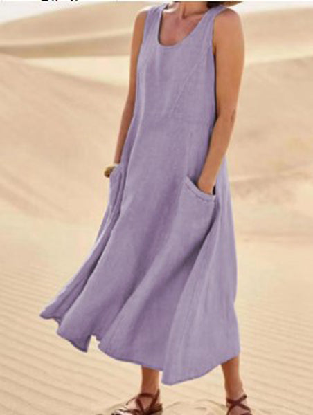 Variant image for Damen Sommerkleid Mit Taschen, Lässiges Kniehohes Baumwollkleid Für Täglichen Komfort Und Stil-26