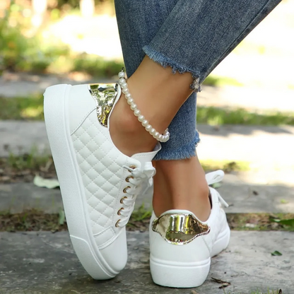 Women’s Quilted Lace-Up Sneakers Stylish Everyday Practical Shoes