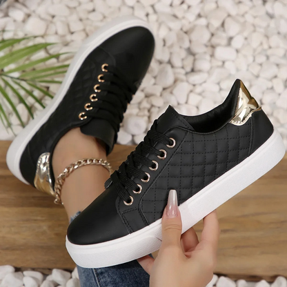 Women’s Quilted Lace-Up Sneakers Stylish Everyday Practical Shoes